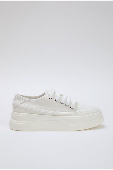 White Canvas Lace-Up High Sole Women's Sneakers