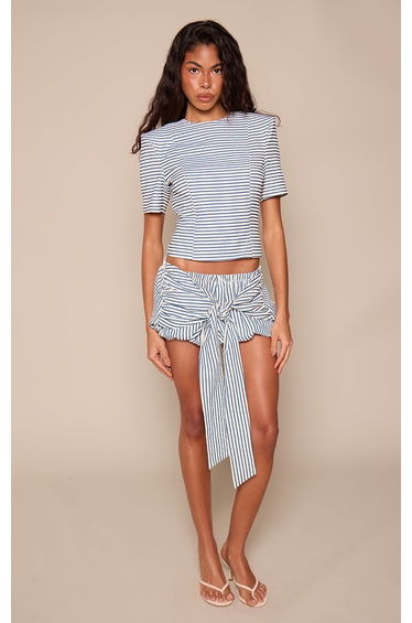 Navy Textured Stripe Structured T-Shirt Co-ord