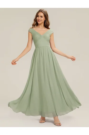 ever NEMI|Pleated Chiffon Cap Sleeve Bridesmaid Dress
