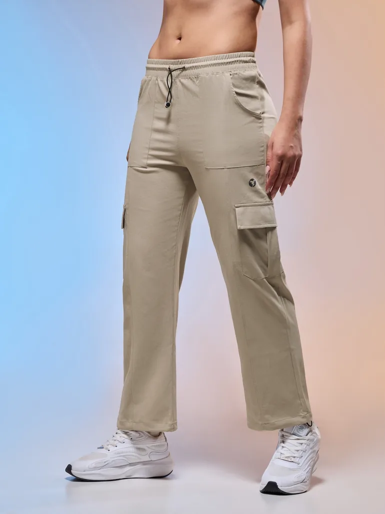 Women Solid Slim Fit Sports Cargo Track Pants - 1