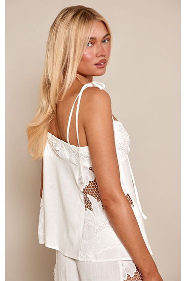White Floral Lace Applique Tie Detail Top product thumbnail 2