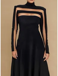 A-Line Long Sleeves Split-Joint High Neck Maxi Dresses - 2