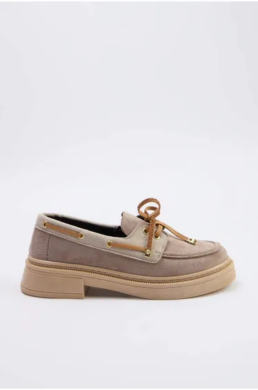 Beige Lace Detailed Women's Loafers