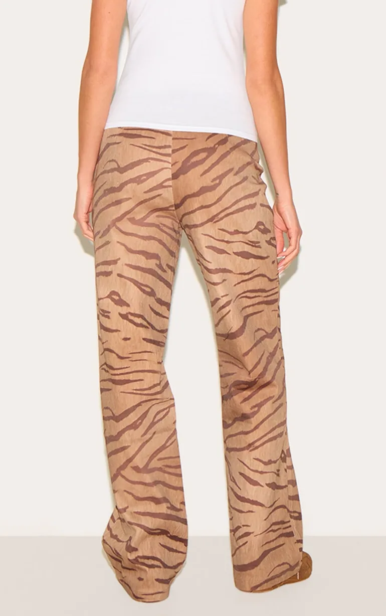 Brown Tiger Printed Trousers - 2