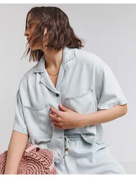 Lightweight Denim Boxy Cropped Shirt