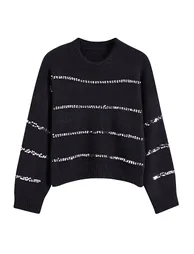 Fluffy Sequin Embellished Knit Sweater in Black for Evening Outfit & Holiday Occasion - 5