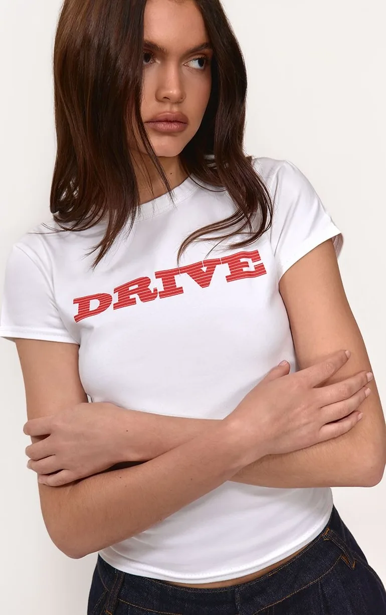 White Drive Printed Crop Top - 1