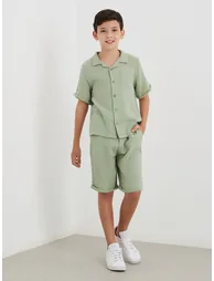 Double Gauze Plain Shirt and Shorts Set
