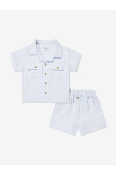 Tiffany Baby Boys Linen Breeze Shirt and Shorts Set in Blue