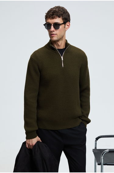 GRIMELANGE BERNARDO Men's Half-Zip Stand Collar Knit Khaki Sweater product thumbnail 3