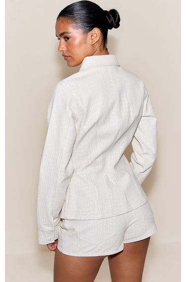 Cream Snake Print Coated Cinched Denim Shirt product thumbnail 3