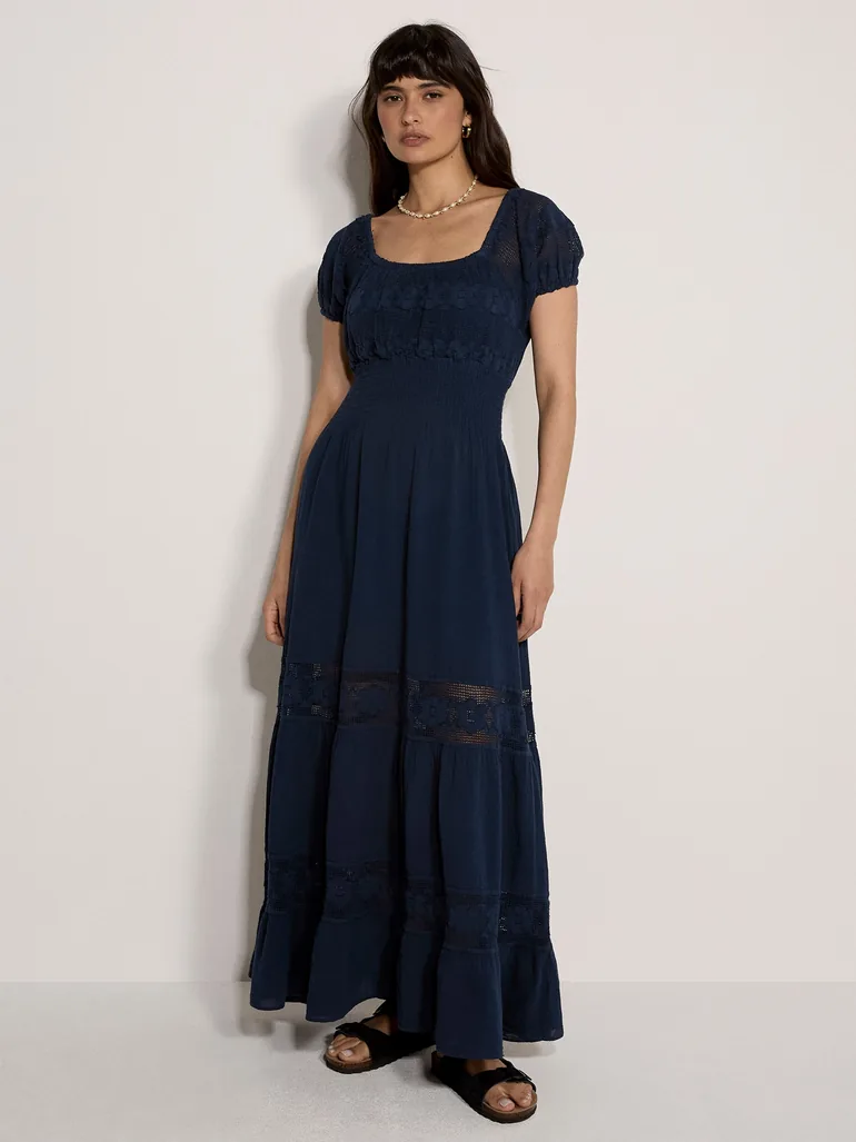 Floral Lace Cotton Milkmaid Maxi Dress - 4