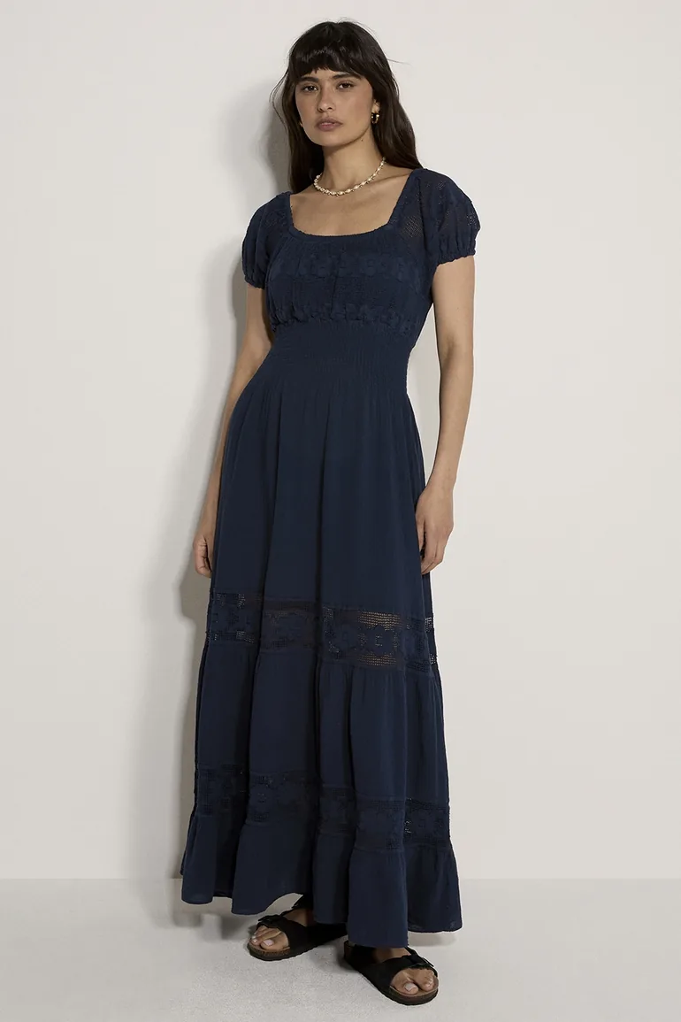 Floral Lace Cotton Milkmaid Maxi Dress - 8