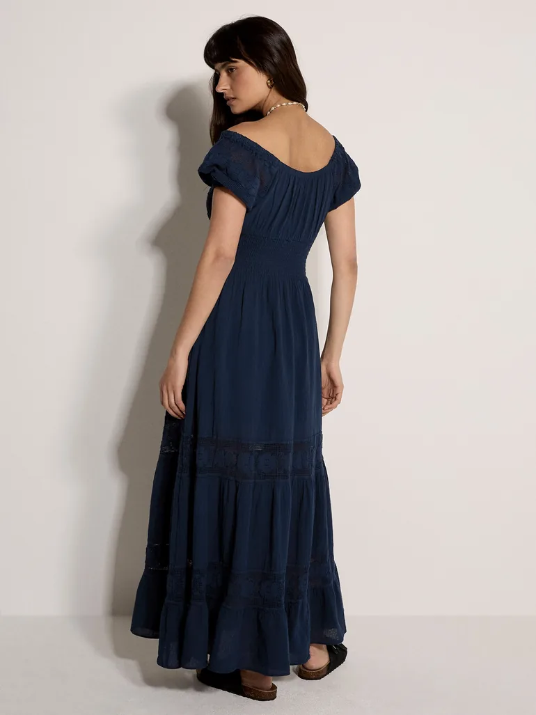 Floral Lace Cotton Milkmaid Maxi Dress - 1
