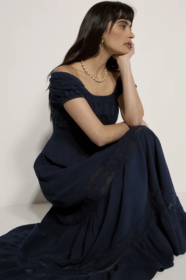 Floral Lace Cotton Milkmaid Maxi Dress - 7