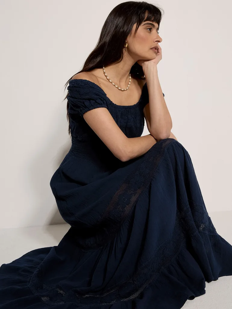 Floral Lace Cotton Milkmaid Maxi Dress - 2
