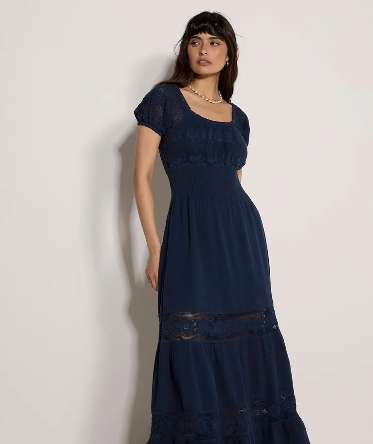 Floral Lace Cotton Milkmaid Maxi Dress - 5