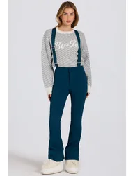 Waterproof High-Rise Salopettes with Suspenders in Teal - 3