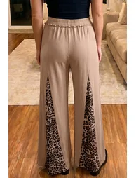 Lvness Straw Yellow Mineral Wash Leopard Patchwork Wide Leg Pants - 2