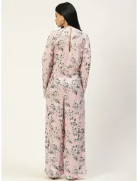 Women Floral Wide Leg Jumpsuit with Tie Waist - 1