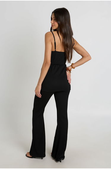 Textured Longline Cami Double Layer Jumpsuit - black product thumbnail 2