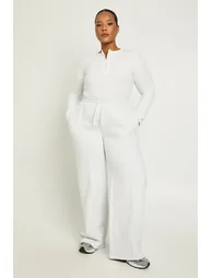 Plus Core Basic Pintuck Detail Deep Waistband Wide Leg Jogger - ash grey - 2