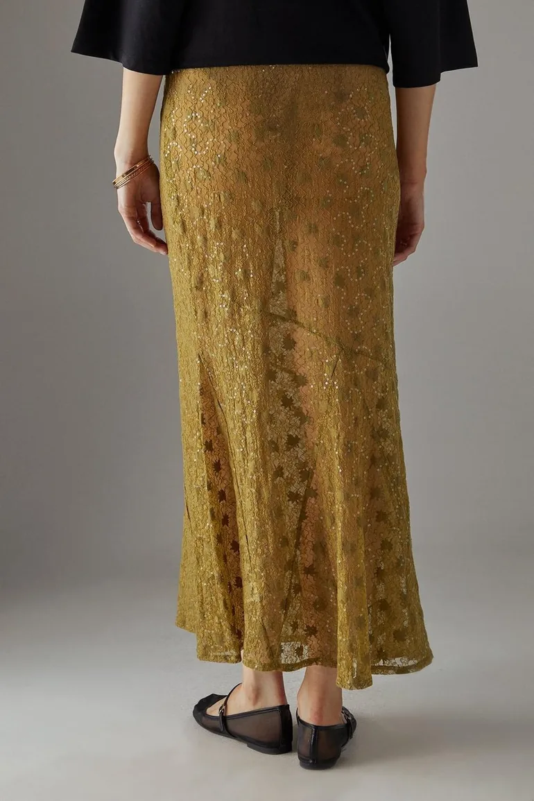 Sheer Lace Fishtail Maxi Skirt - 3