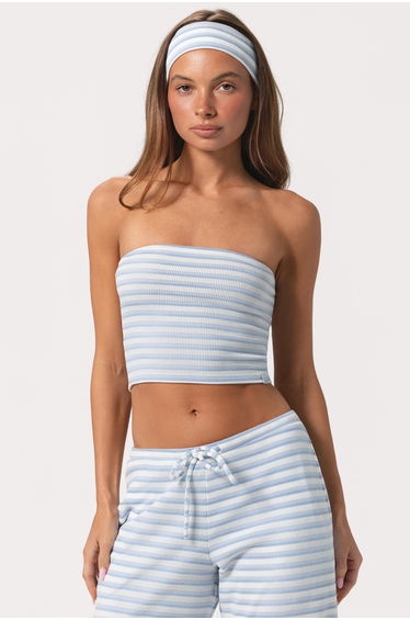 Ribbed Jersey Bandeau Top in Blue Stripe product thumbnail 2