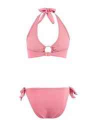 Pink Accessory Triangle Covered Normal Waist Regular Bikini Set - 2