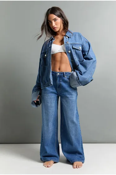 The Petite Mid Waist Wide Leg Jean - washed indigo