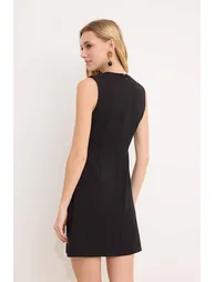 Wardrope Essentials Black Plain Sleeveless V-Neck Mini Woven Dress - 3