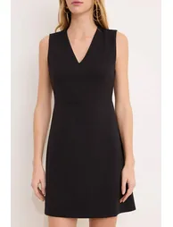 Wardrope Essentials Black Plain Sleeveless V-Neck Mini Woven Dress - 2