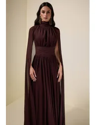 Chiffon High Neck Cape Sleeve Maxi Dress - 7
