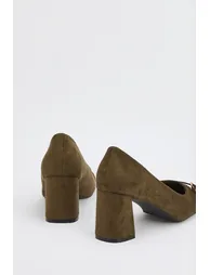 Minnie Toe Cap Faux Leather Buckle Detail Block Heel Court Shoes - 1
