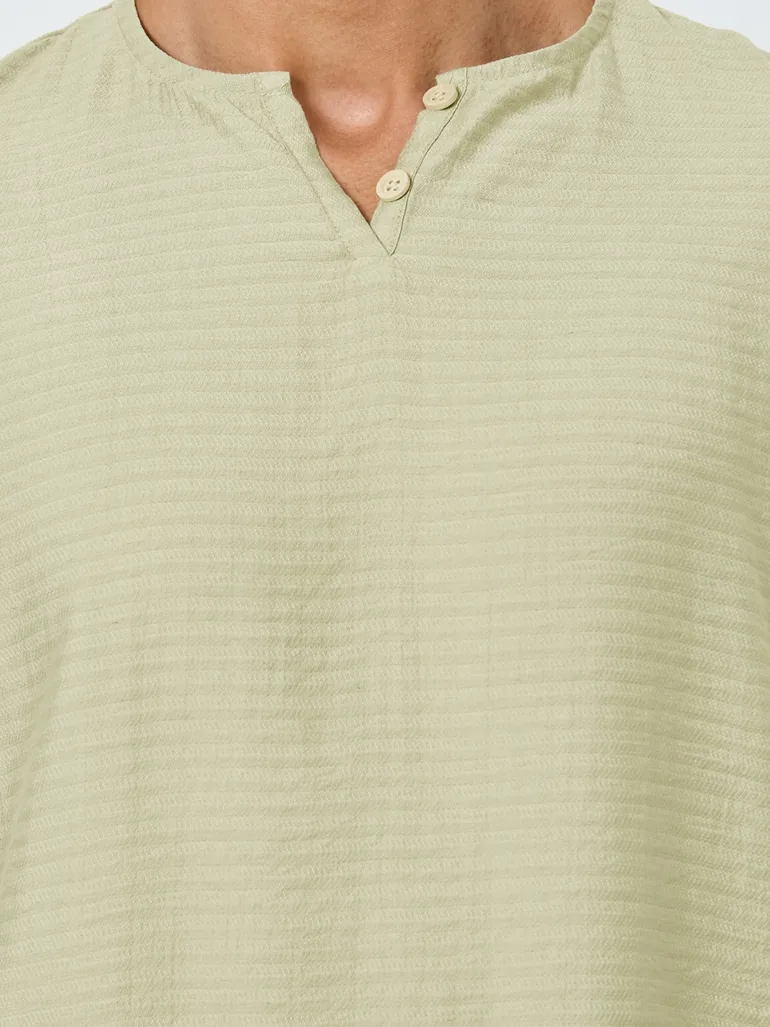 Men Textured Linen Blend Oversized T-Shirt - 2