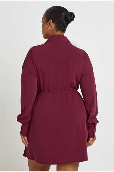 Plus Wrap Side Ruched Shirt Dress - burgundy product thumbnail 3