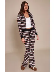 Black Stripe Low Rise Skinny Flare Trousers - 1