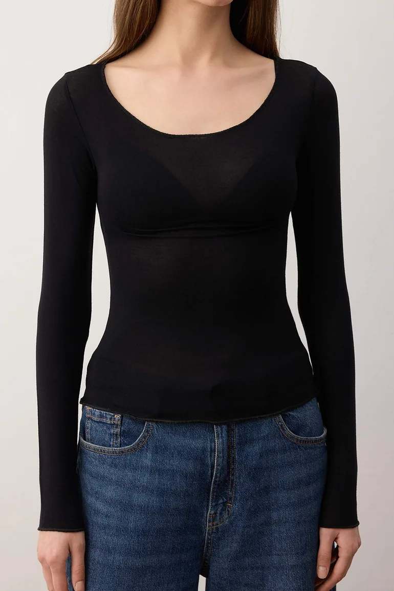 Black transparent flexible body fitting knitted top - 4