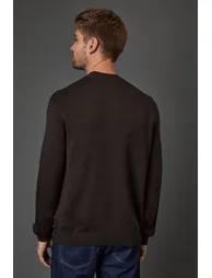 Crew Neck Knit Jumper Chocolate Brown - 3