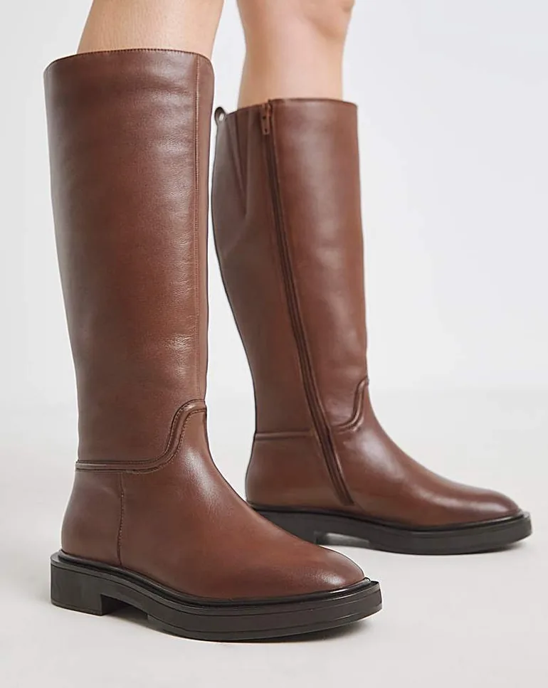 Leather Knee High Riding Boots Wide C - 4