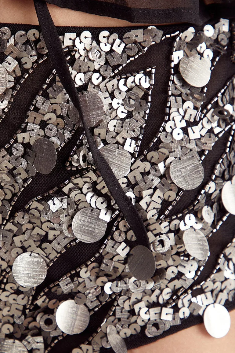 Hand Embellished Zebra Mixed Disc Sequin Booty Short - 2
