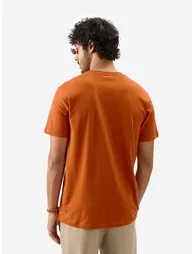 Men Orange Plain Interlock Cotton T-Shirt - 3