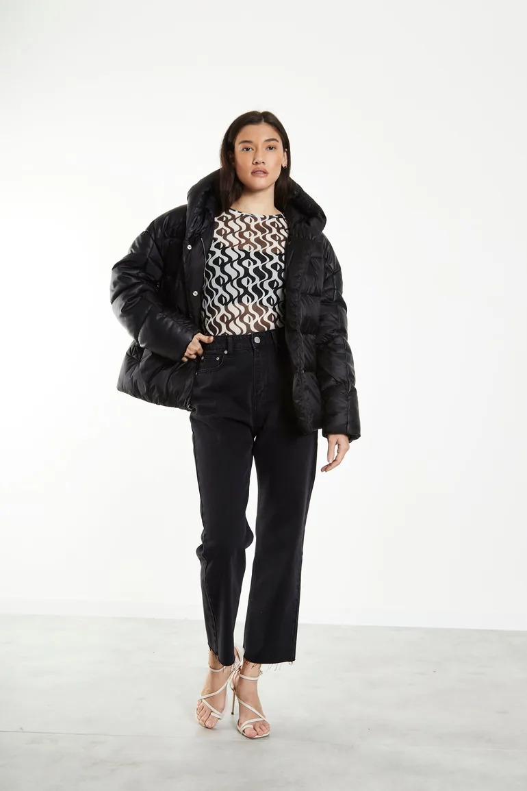 Glamorous Black Hooded Puffer Jacket - 2