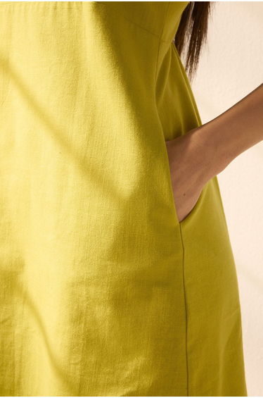 Oil Green Linen Blend A-Line Mini Woven Dress with Adjustable Gipel Straps product thumbnail 3