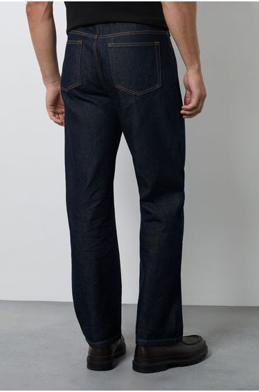 Dark Blue Wash Raw Denim Regular Straight Fit Jeans product thumbnail 3