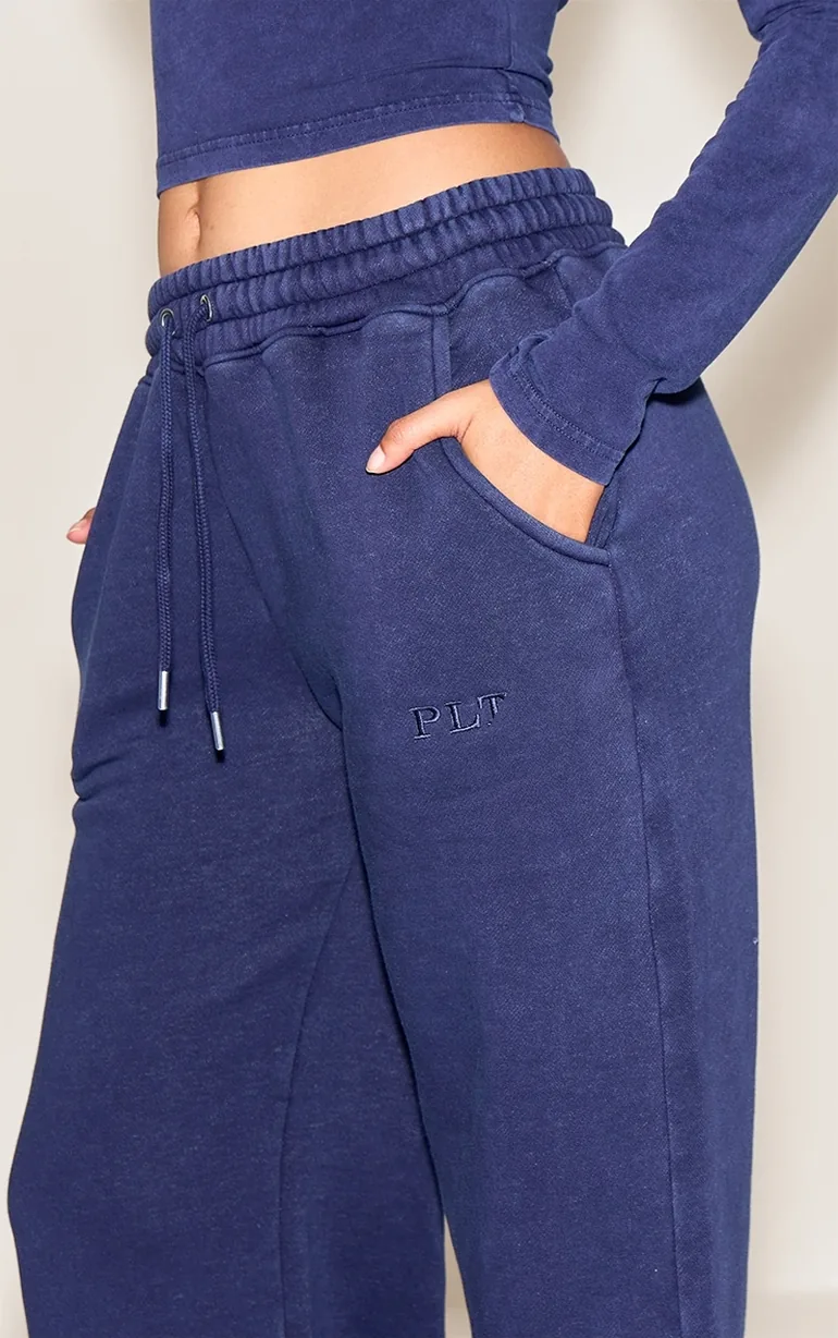 Navy Washed Oversized Wide Leg Joggers - 3