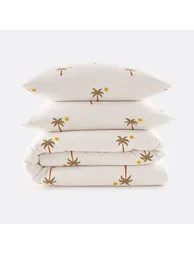 Paradela Duvet Cover Set in 30% Recycled Cotton with Rectangular Pillowcases and Palm Tree Print - 3