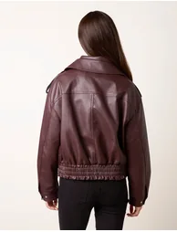 Double Zip Oversized Faux Leather Jacket - 4