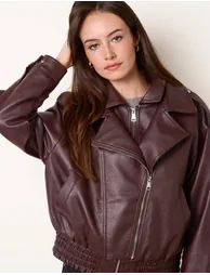 Double Zip Oversized Faux Leather Jacket - 3