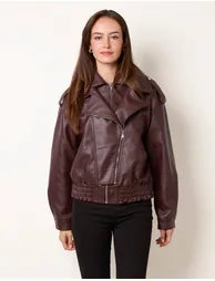Double Zip Oversized Faux Leather Jacket - 1
